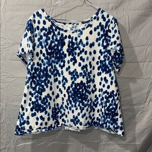 Lands' End Blue and White Patterned Short Sleeve Top